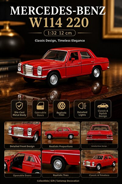 craftivio سيارة مرسيدس بنز W114 220 كلاسيكية حمراء اللون، نموذج معدني بمقياس ...