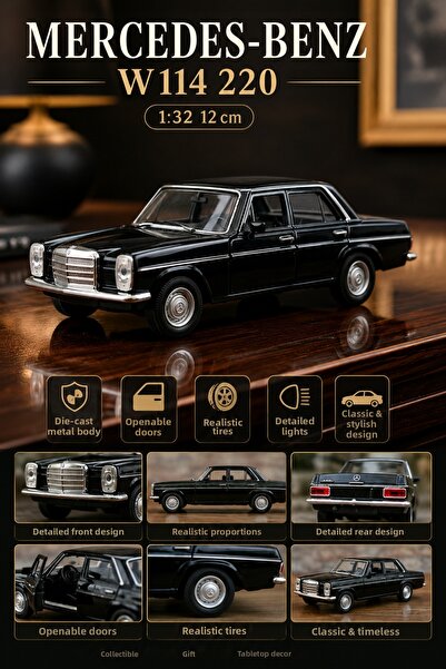 craftivio Black Mercedes-Benz W114 220 Classic Metal Model Car 1:32 Scale 12 ...