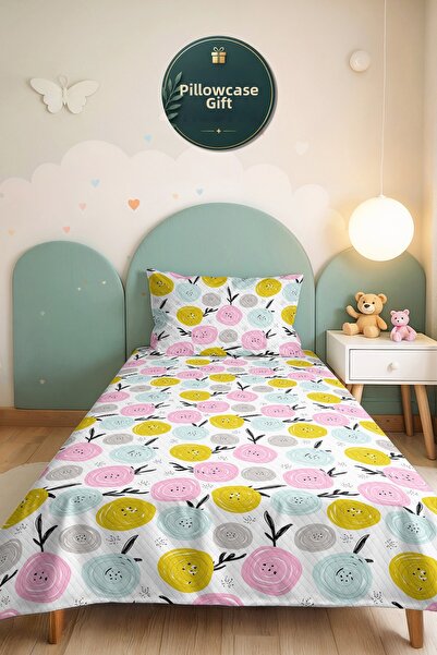 Evimde Bambaşka Set cuvertură de pat cu flori roz pastel pentru cameră de tin...