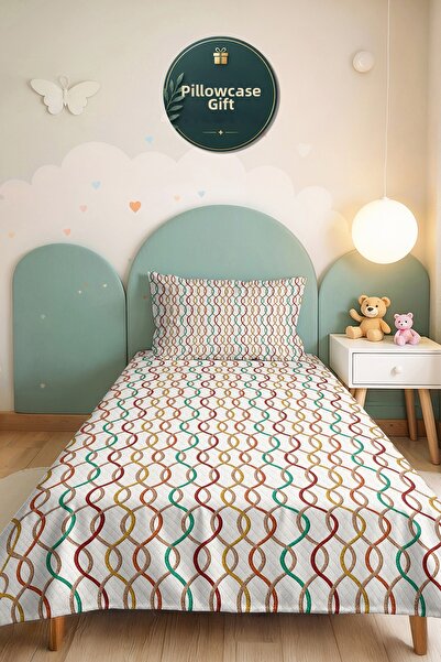 Evimde Bambaşka Geometric Modern Young Room Single Pique Set-Colorful Striped...