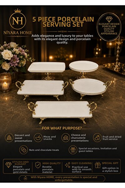Niyara home 5-Piece Porcelain Presentation Set Elegant Design Porcelain Quali...