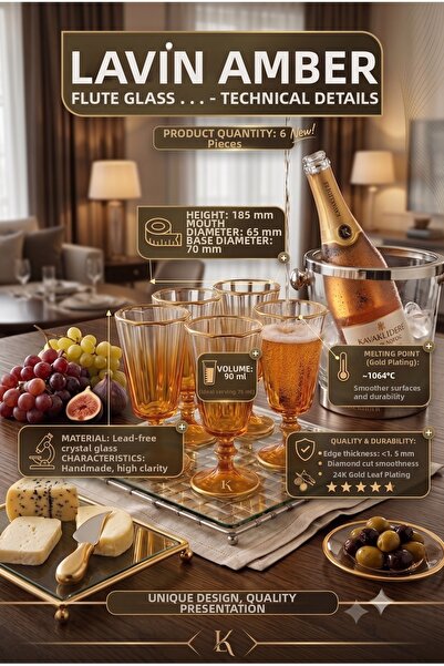 RİVO HOME DECOR Premium 6-Piece Footed Glass Goblet Set 90 ml 24K Gold Plated...