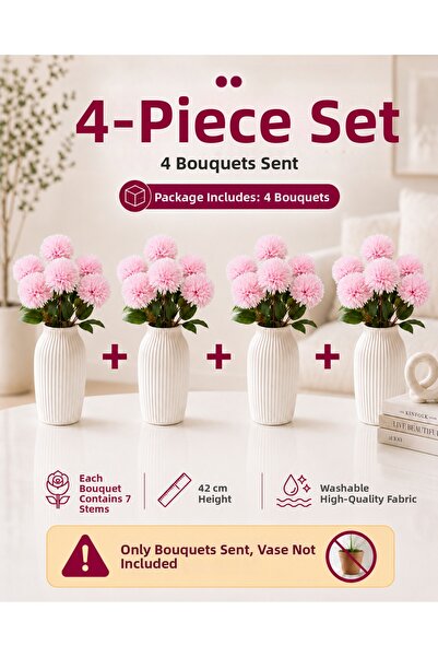 MD Aspiz Flowers 4 Bunches of Artificial Flowers 7-Piece Luxury Pink Velvet R...