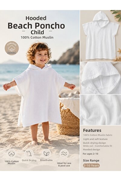 Afil Collection Children's Hooded Beach Poncho 100% Cotton Muslin Sea Pool Ba...