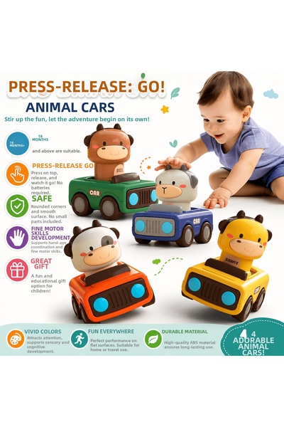 robokids Animal Figured Push-And-Go Car |   Educational Friction Toy