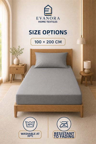 evonora Home Textile Riva Series Gray Single Elastic Bed Sheet Set 100 X 200 ...