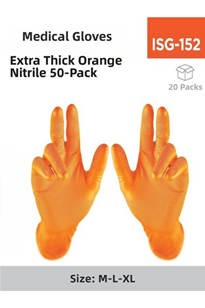 inci çelik aksesuar EXAMINATION GLOVE NITRILE EXTRA THICK ORANGE 50 PCS