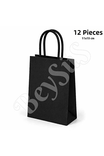 BeySüS حقيبة هدايا ورقية مقاس 11×15 سم باللون الأسود 12 قطعة