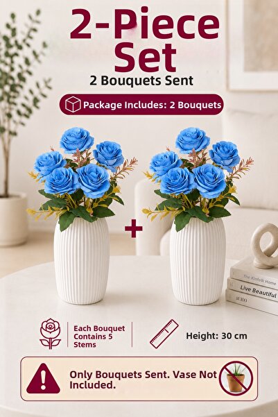 MD Aspiz Flowers 2 باقة من الزهور الاصطناعية 5 باقات من الورد الأزرق الفاخر 3...