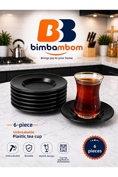 bimbambom 6-Piece Black Tea Plate Set Plastic Tea Plates 6 Pieces
