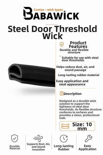 BABAWİCK Steel Door Inserted under Door Threshold Wick Black Color 5 Meters