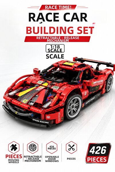 ZİVENTA 426 Pieces Race Car Building Set 1:18 Scale Pull Back and Release Mec...