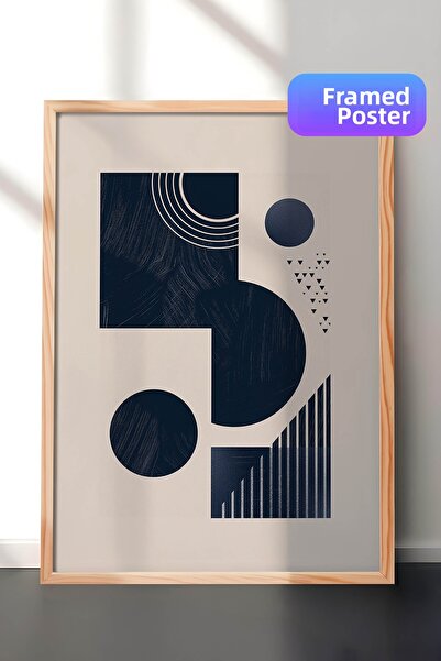 Zestia Pictură murală cu model geometric înrămată în lemn, cu motiv scară și ...