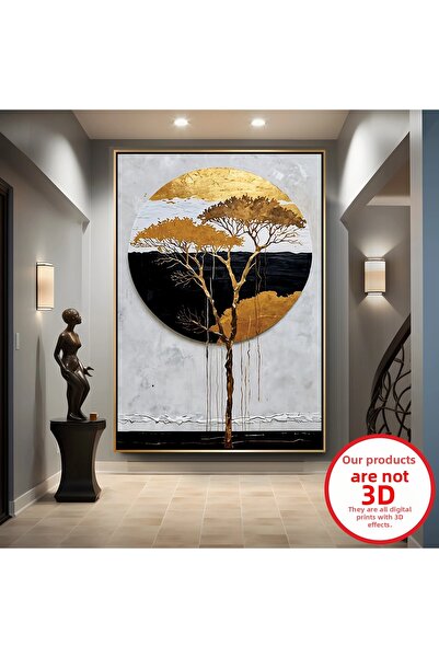 EMYA HOME Ελαιογραφία σε καμβά με ανάγλυφη εμφάνιση δέντρου με χρυσό μεταλλικ...