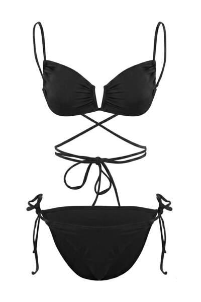 Trendyol Collection Set bikini negru, fără bretele, cu decolteu în V, cu tali...