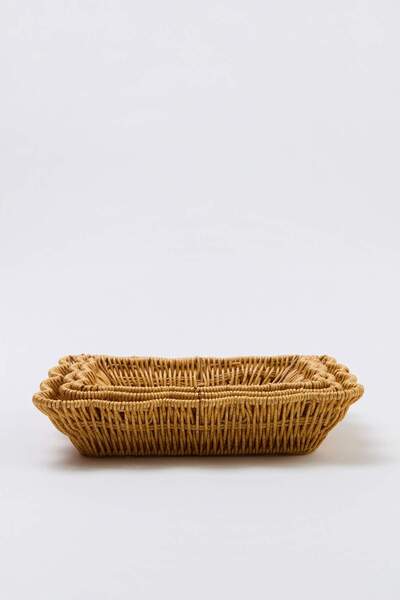 TRENDYOLMİLLA HOME Set de 3 tăvi și coșuri din plastic cu aspect de răchită