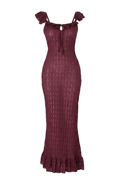Trendyol Collection Rochie de plajă transparentă, tricotată, cu volane, lungă...