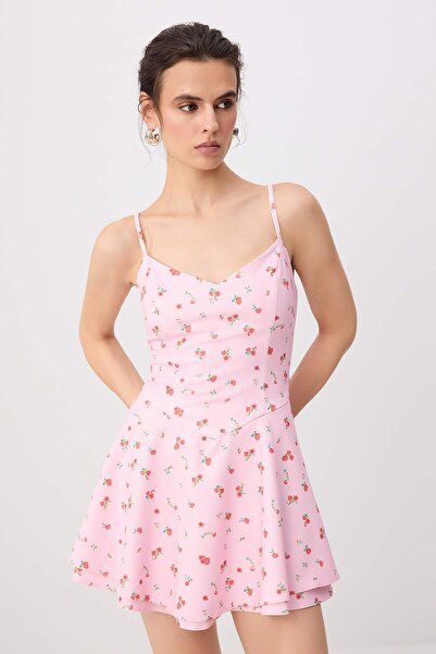 Trendyol Collection Rochie cu fustă scurtă/mini țesută cu imprimeu floral roz...