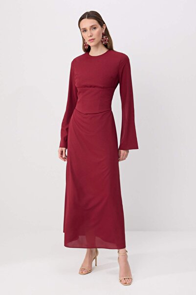 Trendyol Modest Βραδινό φόρεμα με λεπτομέρεια από κορσέ και υφαντό ύφασμα σε ...