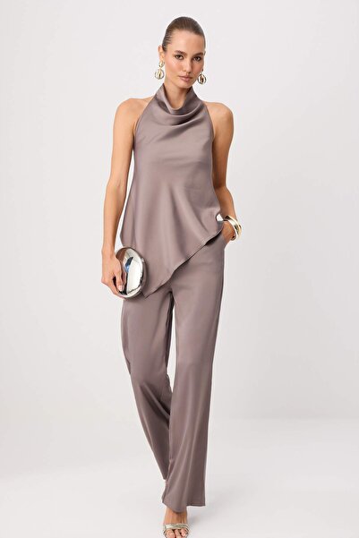 Trendyol Collection Set de top și pantaloni de petrecere din satin țesut, făr...
