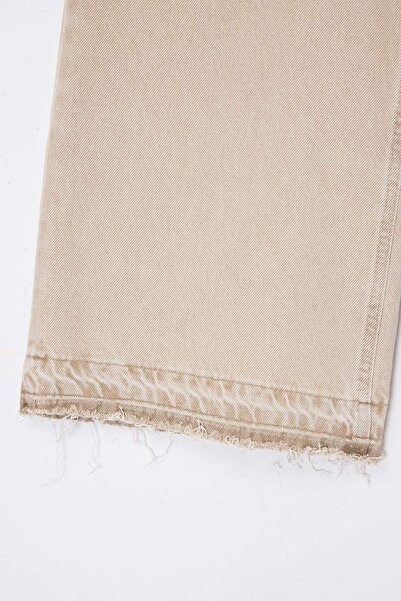 Trendyol Collection Beige Vintage Washed High Waist Wide Leg Jeans with Cuff ...