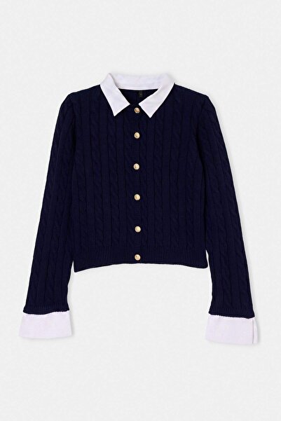 Trendyol Collection Navy Blue Combined Hair Knitwear Cardigan Twoaw26Hi00260