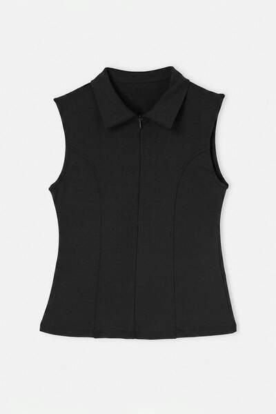 Drop by TrendyolMilla Crna majica bez rukava sa ovratnikom i patentnim zatvar...