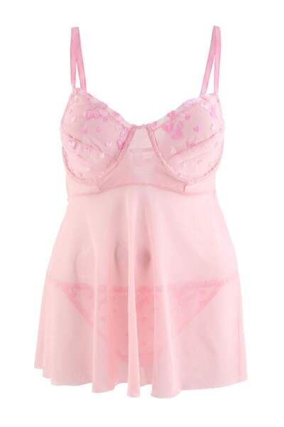 Trendyol Curve Ροζ εσώρουχα χωρίς κάλυμμα και σετ Babydoll Plus Size TBBSS26D...