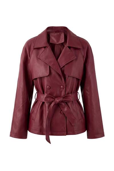 Trendyol Collection معطف ترنش كبير الحجم باللون الأحمر الداكن TWOAW27BM00002