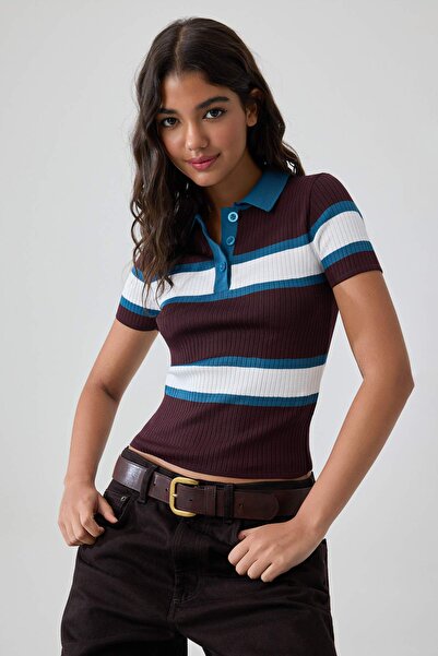 Trendyol Collection Plum Polo Collar Basic Knitwear Thin Blouse Twoss26Bz00422