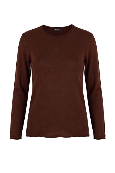 Trendyol Collection Brown Regular Cut Collar Detailed Knitwear Sweater Tmnaw2...