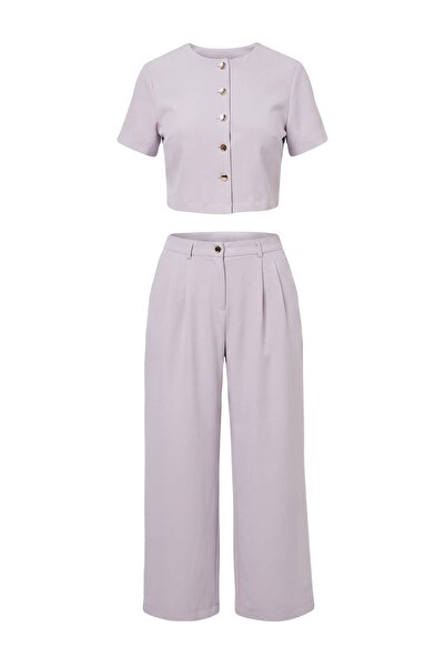 Trendyol Collection Lilac Short Sleeve Jacket Wide Leg Trousers Woven Bottom ...