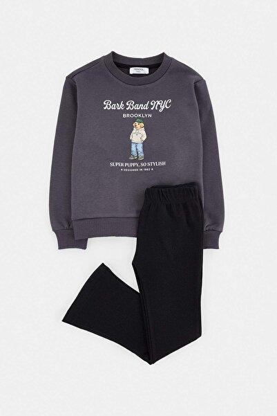 TRENDYOLKIDS Anthracite Plain Knitted Bottom - Top Set Tkdaw27Au00009