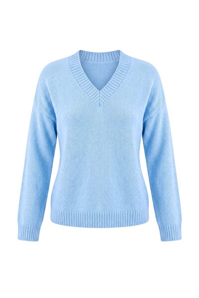 Trendyol Collection Esențiale pentru garderobă Pulover tricotat albastru cu t...