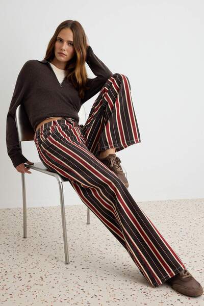 Trendyol Collection Multi-Colored Striped Regular Waist Wide Leg Jeans Twoaw2...