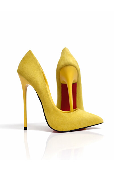 Num40S Sarı Süet Özel Ve Büyük Numara Stiletto Yüksek Topuklu Ayakkabı