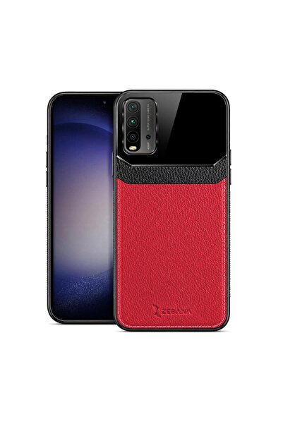 Zebana Xiaomi Redmi 9T Uyumlu Kılıf Lens Deri Kılıf Kırmızı