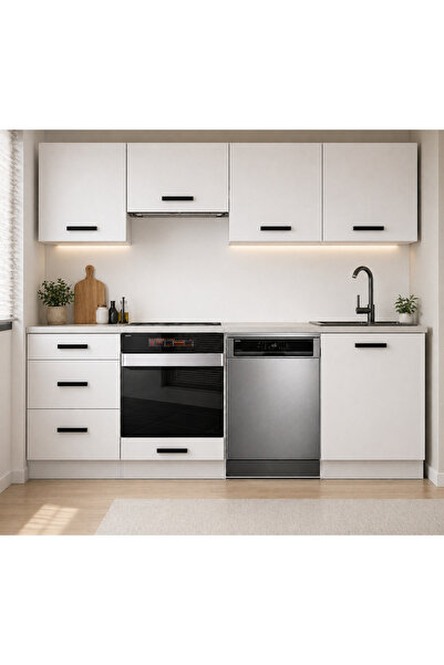 Tdesigno Lima Hazır Mutfak Dolabı 240 cm-Beyaz Laminat Tezgah Dahil-Bulaşık M...