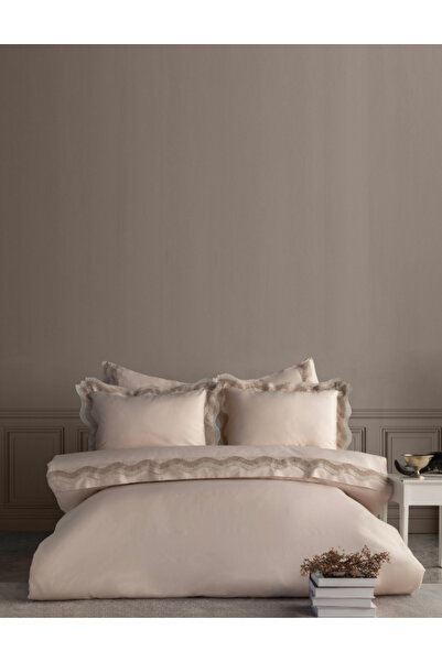 Dantela Σετ Παπλωματοθήκη Βαμβακερό Σατέν Διπλό Σετ Παπλωματοθήκης - Μπεζ