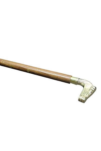 Store Pirinç At Başlı Ahşap Baston 100 Cm Klasik Şık Dekoratif Yürüyüş Bastonu