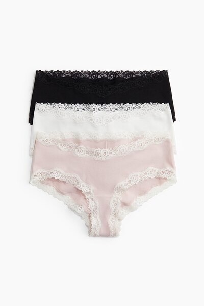 H&M MAMA 3'lü Dantel Şeritli ve Pamuklu Hipster Külot