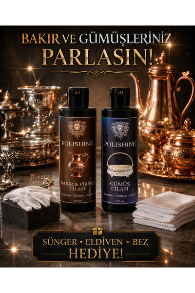 POLİSHİNE Gümüş Temizleme Cilası 150ml ve Bakır,Bronz,Pirinç ve Krom Parlatıc...