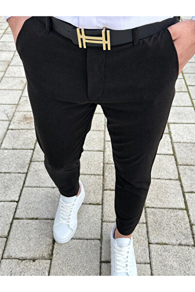 Gussi Ανδρικό Μαύρο Χρώμα Ποιότητας Ευέλικτο Λικράλ Λινό Παντελόνι Slim Fit