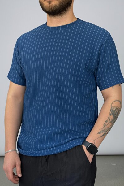 Altamira Ανδρικό μπλουζάκι Indigo Stripe Detailed Crepe Crew Neck