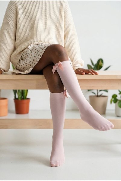 Katia&Bony Girls' Pink Knee-Length School Socks with Bow Accessories