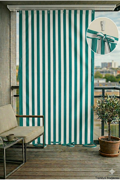 ViVeri (Kuşgözlü) EnXBoy Her Ölçü Vardır Çizgili Balkon Perdesi Bağcıklı Gaba...