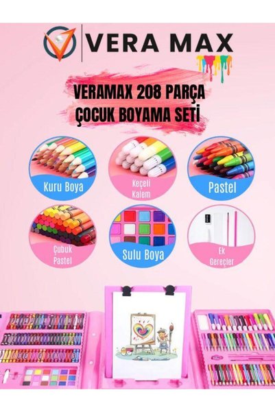 Genel Markalar 208 Parça Çocuk Boyama Seti Kırtasiye Hediye Kutusu Kuru Kalem Pastel boya