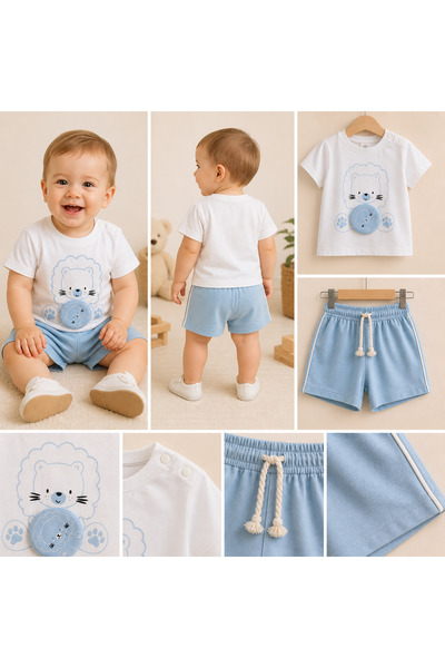 air baby Baby Boy Lion Print 2-Piece Summer Set – Cotton Short Sleeve T-Shirt...