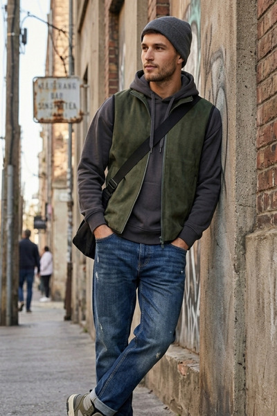 OSTORM Dallas Green Khaki Wool Polyamide Vest - 75% Polyamide, 25% Wool, Wool...