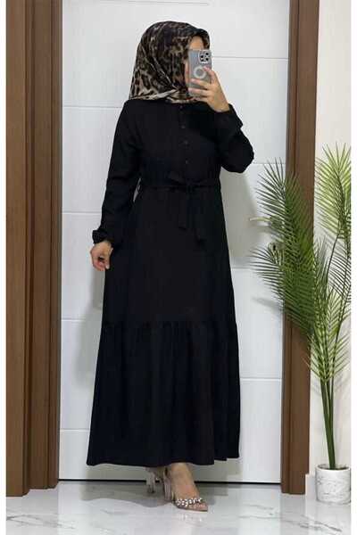 MODA ALMİRA 8229 K50 SİYAH KETEN ELBİSE
